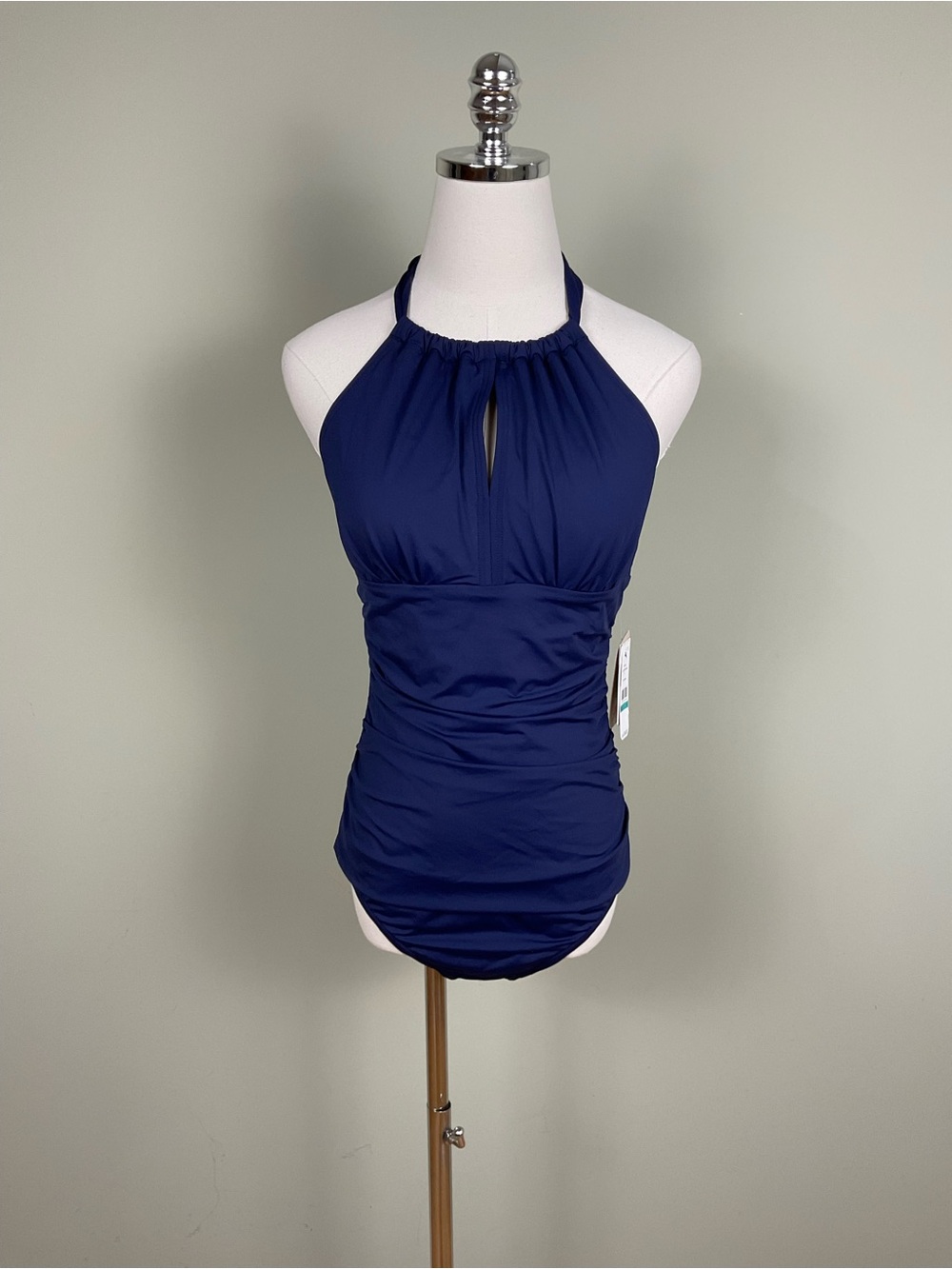 Tommy Bahama Navy Swimsuit Pearl High Neck Halter One Piece Sz 16 Tummy Control